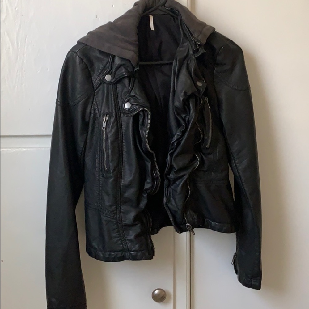 Free People Faux Leather Hooded Jacket